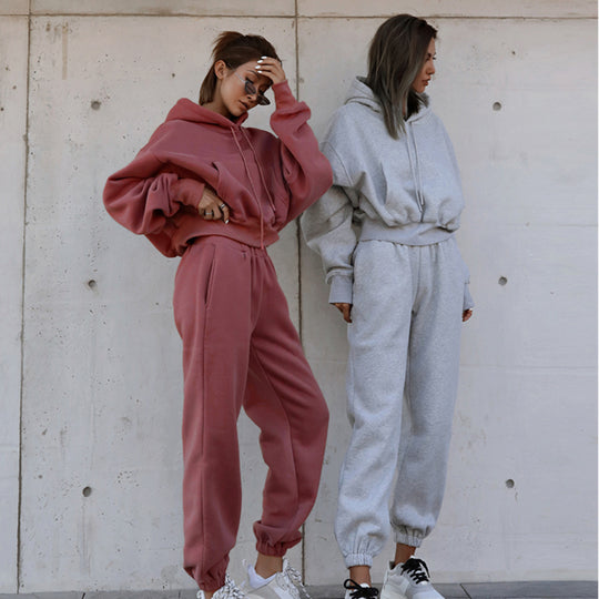 Damen bequeme Loungewear-Kombination mit Kapuze und elastischem Bund Heidi-Mode