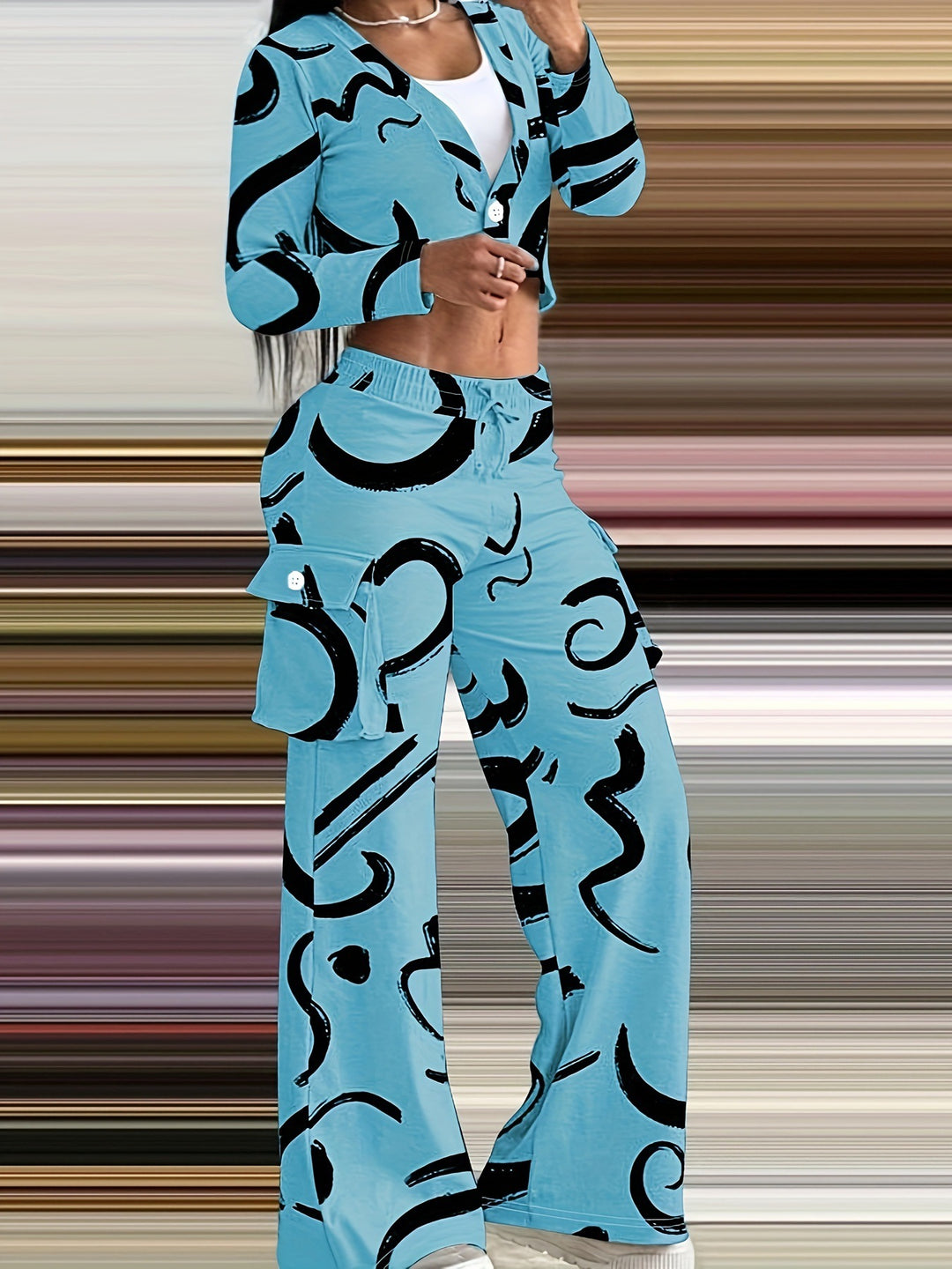 Damen Lässiges Set mit kreativem Print und bequemen Hosen Heidi-Mode
