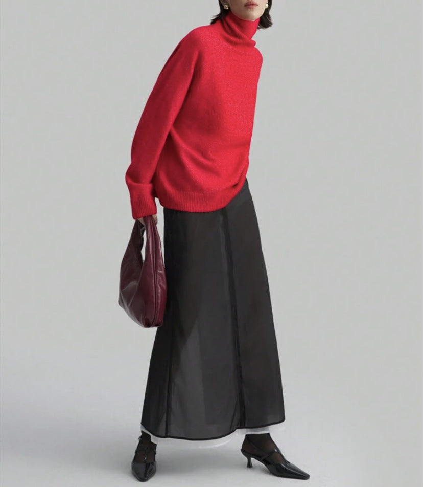 Damen Modischer Rollkragenpullover mit Oversized-Schnitt und feiner Struktur Heidi-Mode