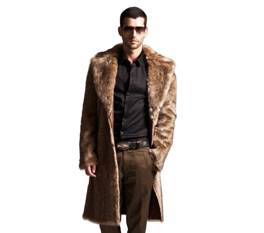 Herren Extravaganter Lammfellmantel mit voluminösem Kunstfellbesatz Heidi-Mode
