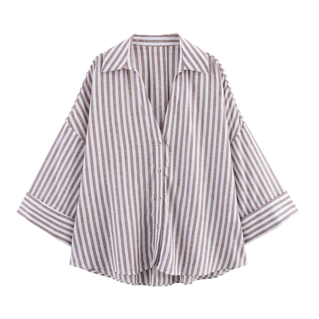 Damen lässige Bluse mit voluminösen Ärmeln und durchgehender Knopfleiste Heidi-Mode
