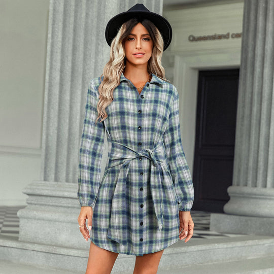 Heidi-Mode | Damen Flanell Knopf Midi Kleid mit Langen Ärmeln
