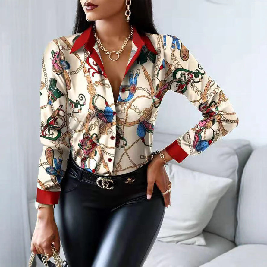Damen Künstlerischer Druck Knopf-Up Bluse Heidi-Mode
