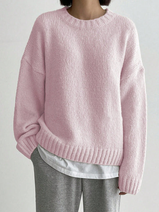 Damen Grober Strickpullover mit lässigem Schnitt und Rundhalsausschnitt Heidi-Mode