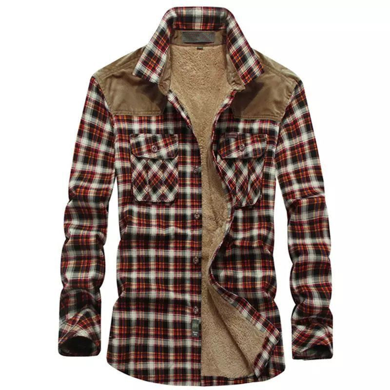 Herren warme Flanellhemdjacke mit gefütterten Taschen Heidi-Mode