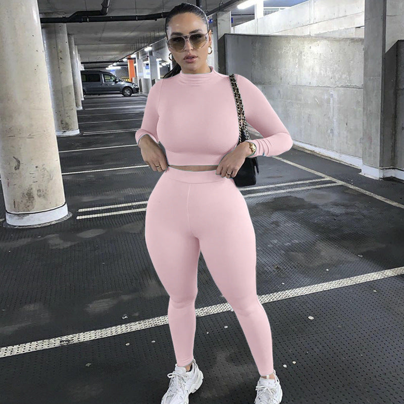 Damen Sportliches Crop-Top und Leggings-Set aus elastischem Material Heidi-Mode