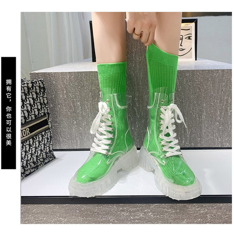 Damen trendige Stiefeletten im transparenten Design mit knalligem Detail Heidi-Mode