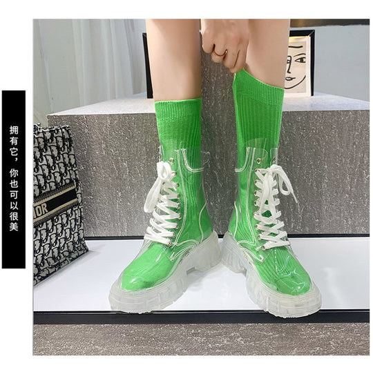 Damen trendige Stiefeletten im transparenten Design mit knalligem Detail Heidi-Mode