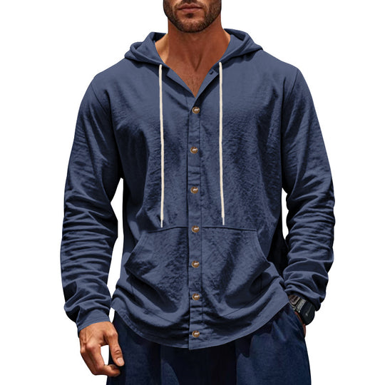 Herren Kapuzenshirt mit Knopfleiste und praktischen Taschen Heidi-Mode
