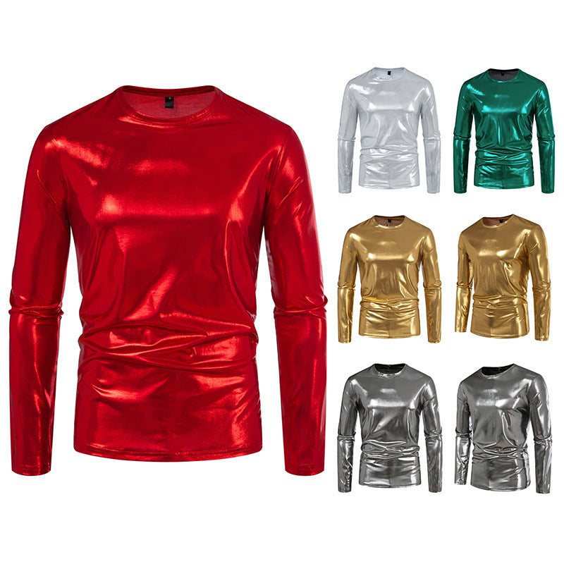 Herren stylisches Langarmshirt aus glänzendem Material Heidi-Mode