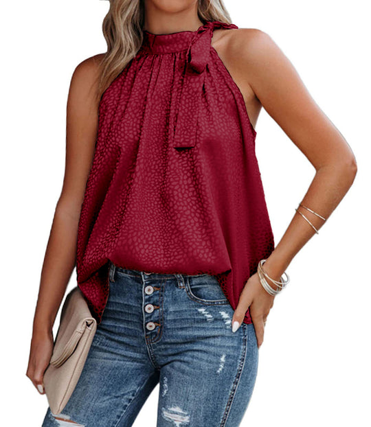 Damen Chiffon Top mit dekorativem Krawattenausschnitt Heidi-Mode