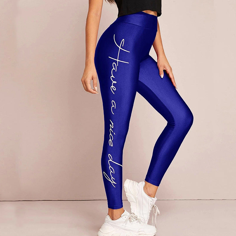 Damen Sportleggings mit inspirierendem Schriftzug und hohem Bund Heidi-Mode