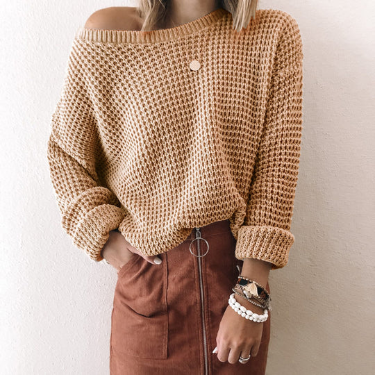 Damen lässiger Strickpullover im modernen Netzdesign Heidi-Mode