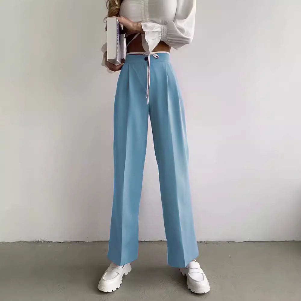 Damen weite klassische Hose mit hohem Bund und praktischen Bindegurten Heidi-Mode