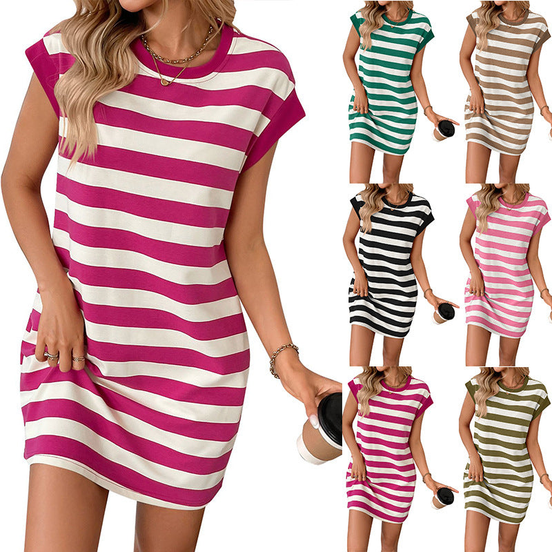 Damen lässiges Streifenkleid aus leichtem Baumwollmix Heidi-Mode