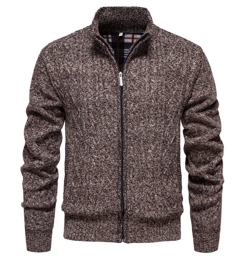 Herren Strickjacke mit hohem Kragen und Reißverschluss Heidi-Mode