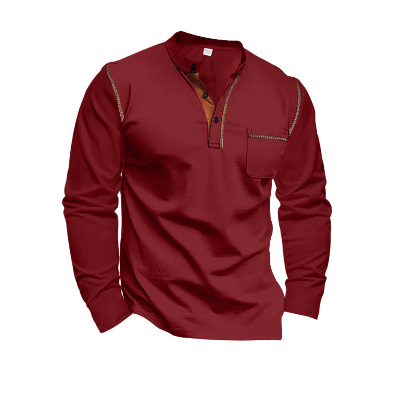 Herren Langarm-Henley-Shirt mit modernem Kragen und praktischer Brusttasche Heidi-Mode