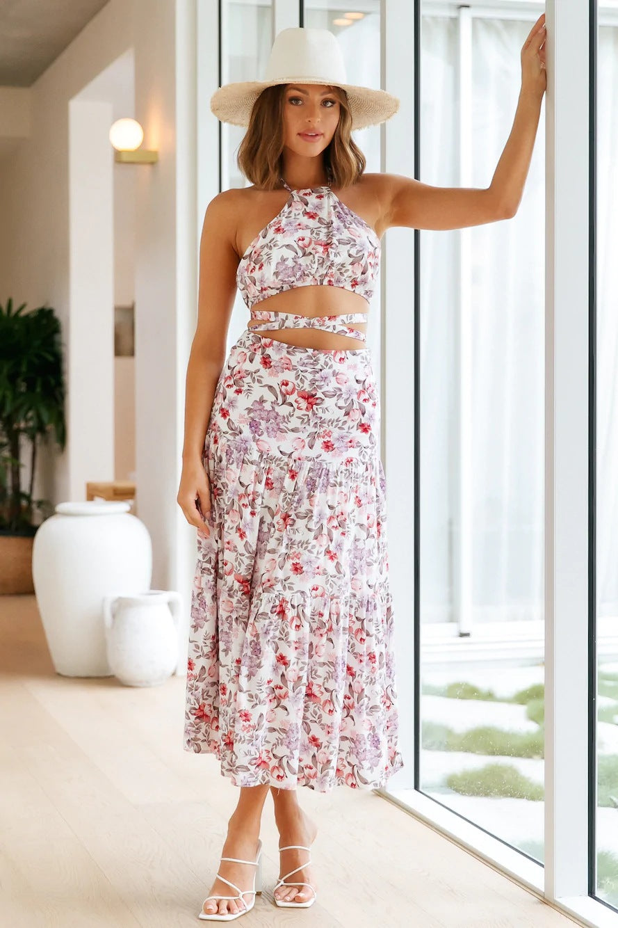 Damen Floral Druck Zweiteiler Kleid Heidi-Mode