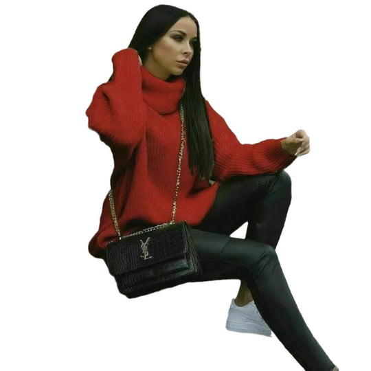 Damen Oversized Strickpullover mit hohem Kragen und modernem Schnitt Heidi-Mode
