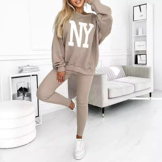 Damen Oversized Grafik Pullover und Leggings Set Heidi-Mode