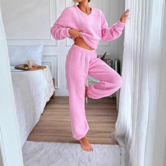 Damen Kuscheliges Fleece-Lounge-Set mit elastischem Bund Heidi-Mode