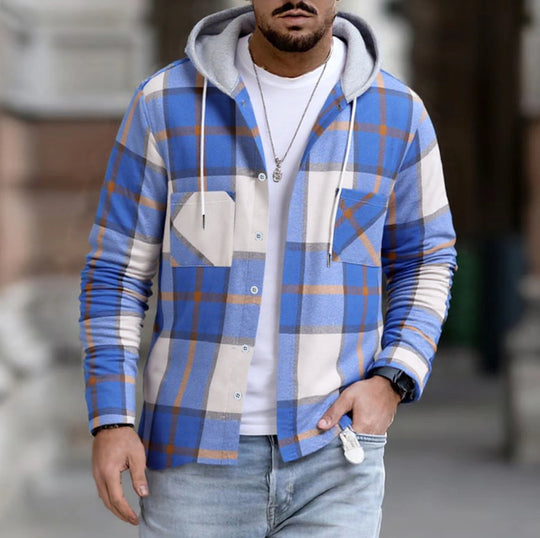 Herren Freizeitjacke mit Kapuze und Karomuster Heidi-Mode