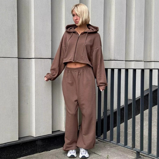 Damen Sportliches Loungewear-Set mit oversized Kapuzenjacke und bequemen Hosen Heidi-Mode