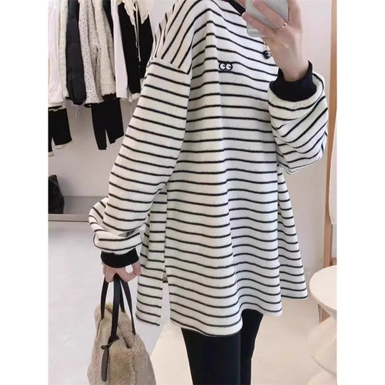 Femme Cozy Gestreiftes Oversized Pullover Sweatshirt Heidi-Mode
