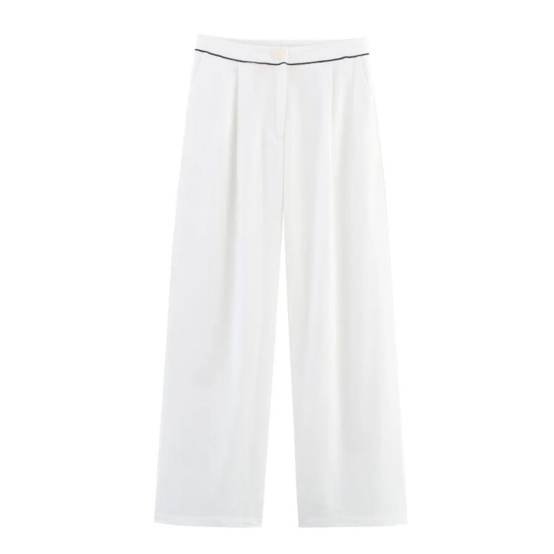 Damen weite Hochkannt-Hose mit eleganter Bundverzierung Heidi-Mode