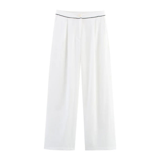 Damen weite Hochkannt-Hose mit eleganter Bundverzierung Heidi-Mode