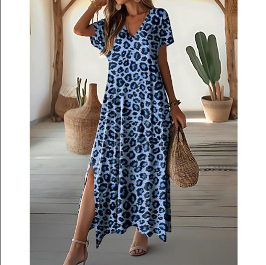 Damen Maxikleid mit elegantem V-Ausschnitt und hohem Schlitz Heidi-Mode