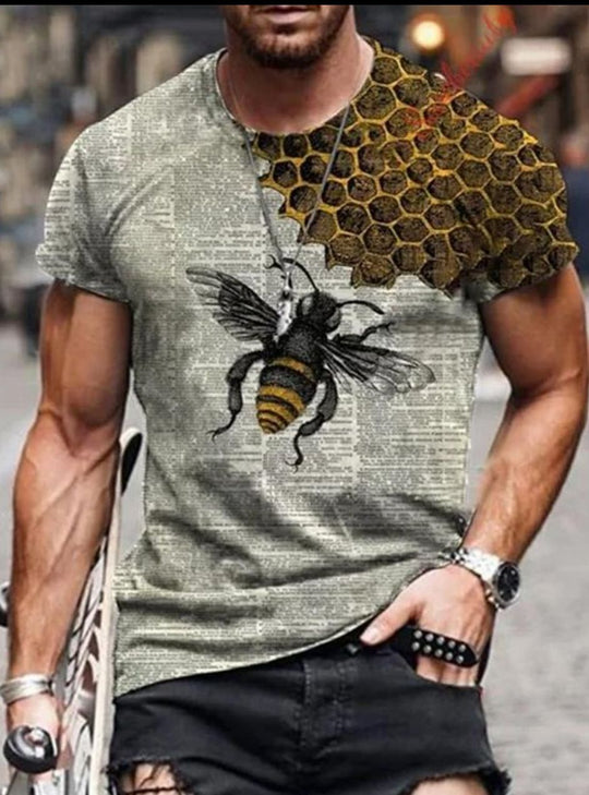 Herren T-Shirt mit künstlerischem Bienenwabenmotiv und 3D-Druck Heidi-Mode