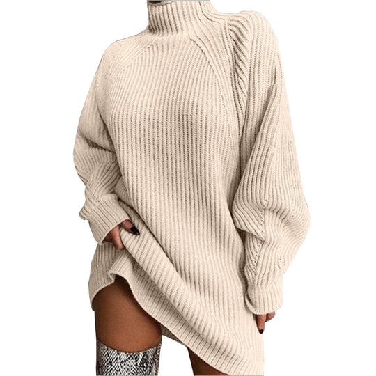 Damen Oversized Strickpullover mit hohem Kragen Heidi-Mode