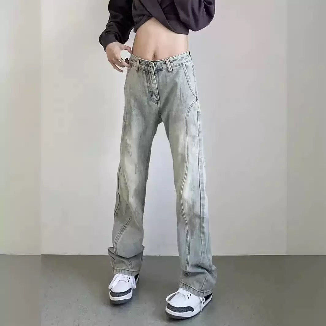 Damen weite High-Waist Denim-Jeans mit distressed Optik und bequemen Seitentaschen Heidi-Mode