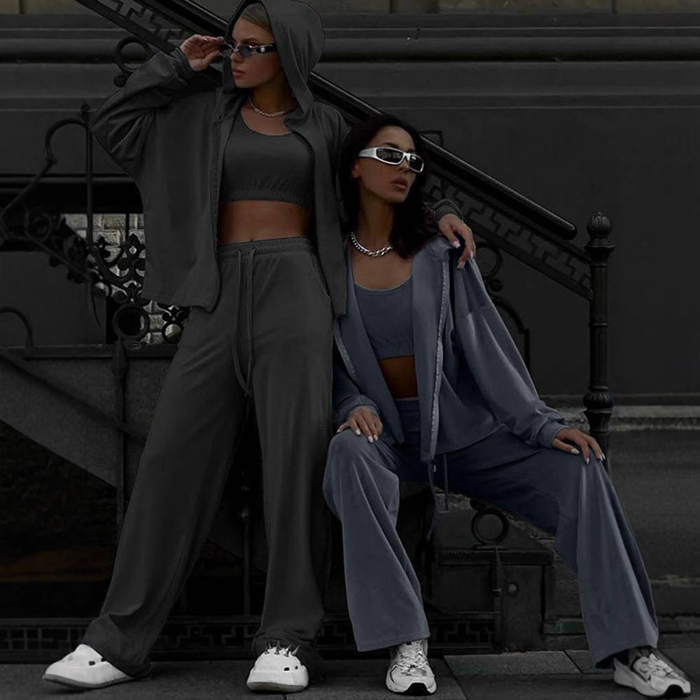 Damen lässiges Sport-Set mit hochtaillierten Hosen und cropped Oberteil Heidi-Mode