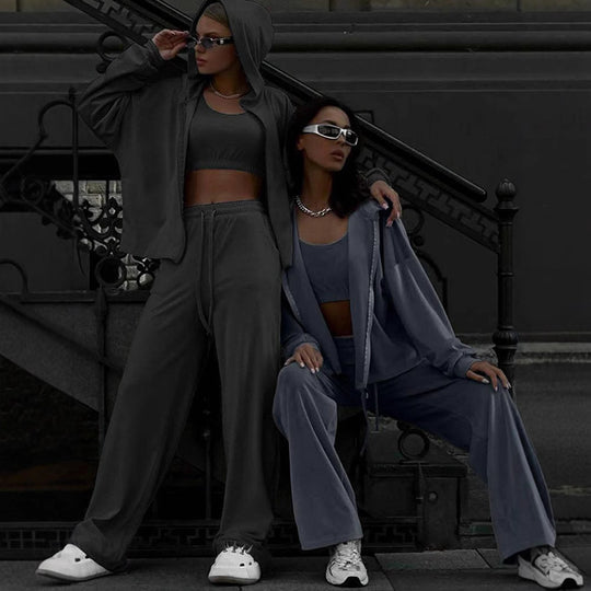 Damen lässiges Sport-Set mit hochtaillierten Hosen und cropped Oberteil Heidi-Mode