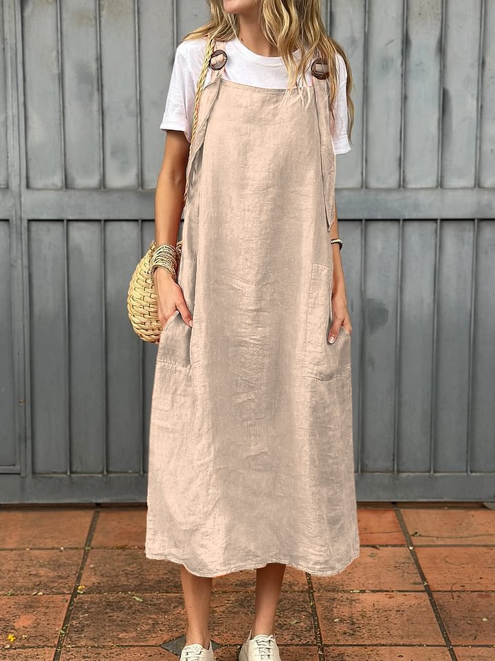 Damen Leichte Leinenkleid mit Taschen Heidi-Mode