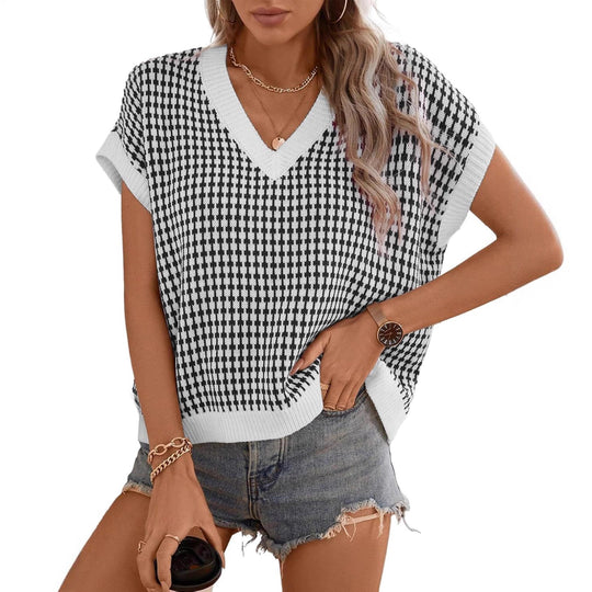 Damen lässiger V-Ausschnitt Pullover mit geometrischem Muster Heidi-Mode