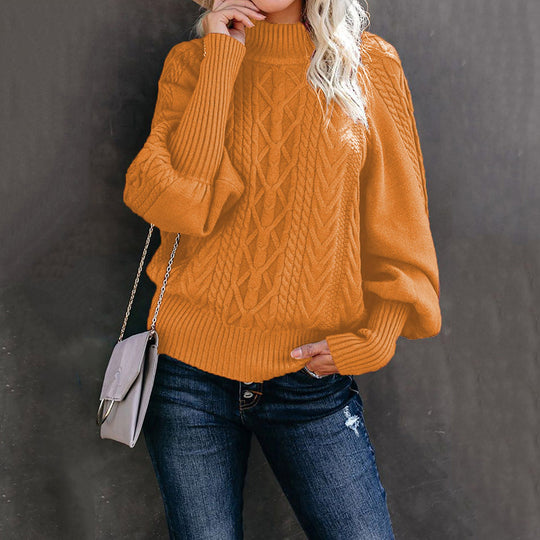 Damen Grobstrickpullover mit hohen Kragen und voluminösen Ärmeln Heidi-Mode