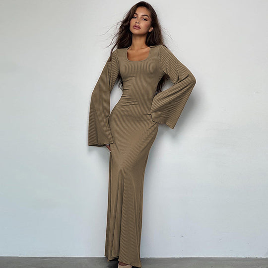 Damen Elegantes Maxikleid mit extra weitem Ärmel und trendiger Rippstruktur Heidi-Mode