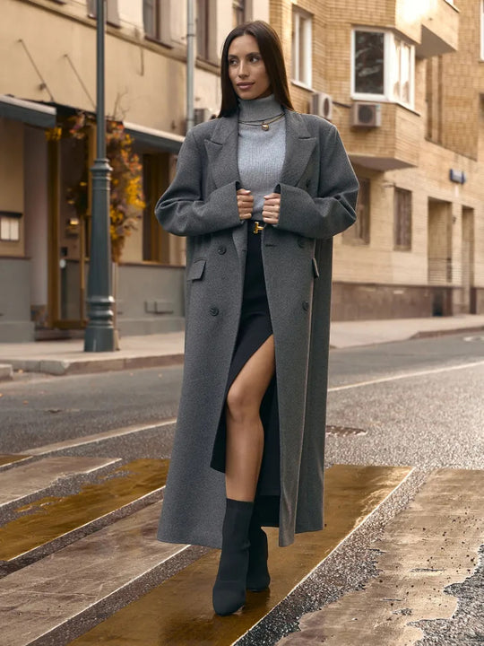 Damen Eleganter Doppelreiher-Mantel mit strukturierten Details Heidi-Mode