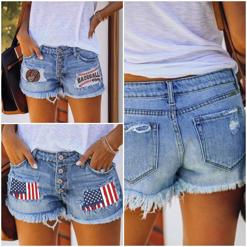 Damen Jeansshorts im Coolen USA-Design mit ausgefranstem Saum Heidi-Mode