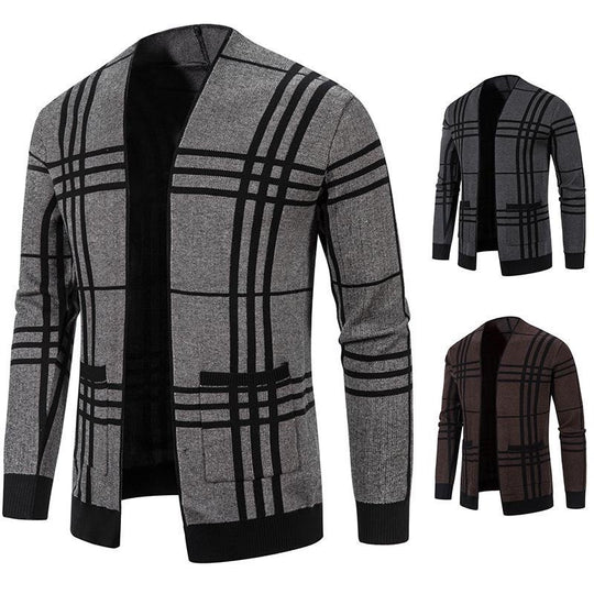 Herren Strickjacke mit modernem Karomuster und praktischem Reißverschluss Heidi-Mode
