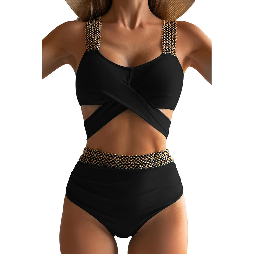 Damen Hochgeschnittene Bikinis mit ausgefallenen Trägern Heidi-Mode
