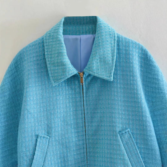 Damen cropped Jacke mit strukturierter Oberfläche und seitlichen Eingrifftaschen Heidi-Mode