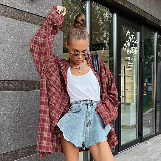 Damen Overshirt im karrierten Design mit lässigem Schnitt Heidi-Mode
