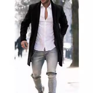 Herren eleganter Manhattan-Mantel mit seitlichen Taschen und schmalem Schnitt Heidi-Mode