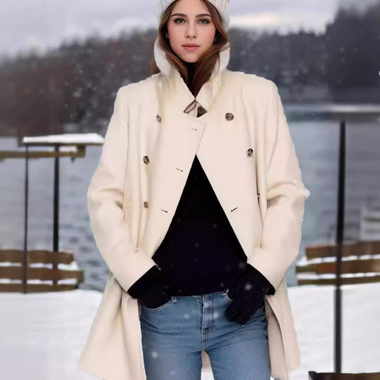 Damen eleganter Duffle-Mantel mit doppelter Knopfleiste und luxuriösen Details Heidi-Mode
