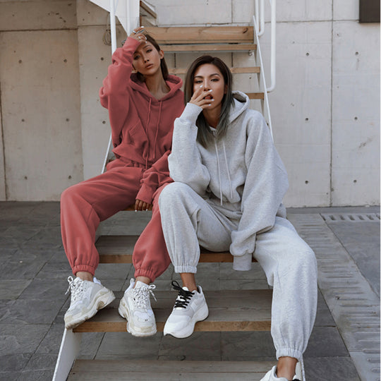 Damen bequeme Loungewear-Kombination mit Kapuze und elastischem Bund Heidi-Mode