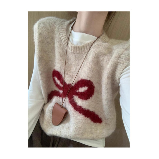 Damen Kuschelige Strickweste mit verspieltem Schleifenmotiv Heidi-Mode